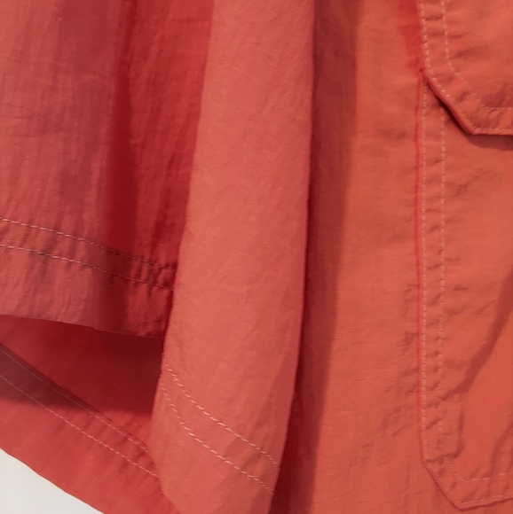 LL Bean Mens Nylon Polyester Orange Short Sleeve Button Up Camp Shirt Med OVU10 - Picture 5 of 12